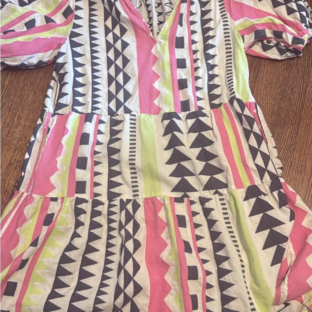 Velvet by Graham & Spencer Geometric Pink and Green Midi Dress